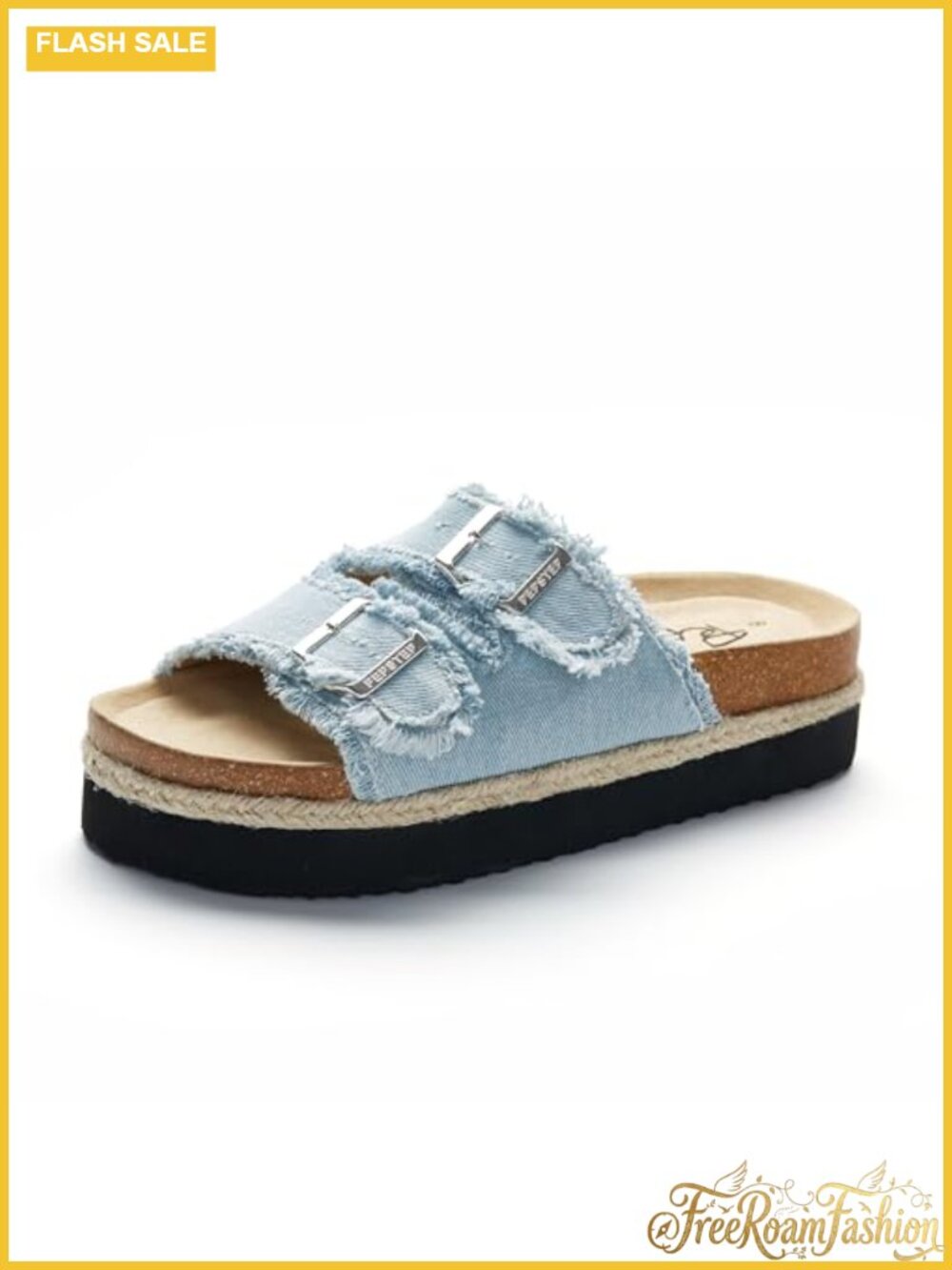 Women's Slide Sandals with Soft Cork Footbed and Adjustable Strap Platform Slip